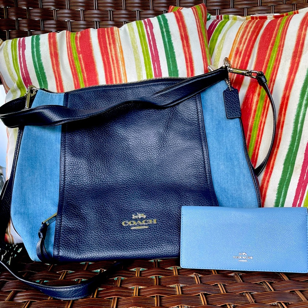 Coach! Navy and light denim with matching checkbook